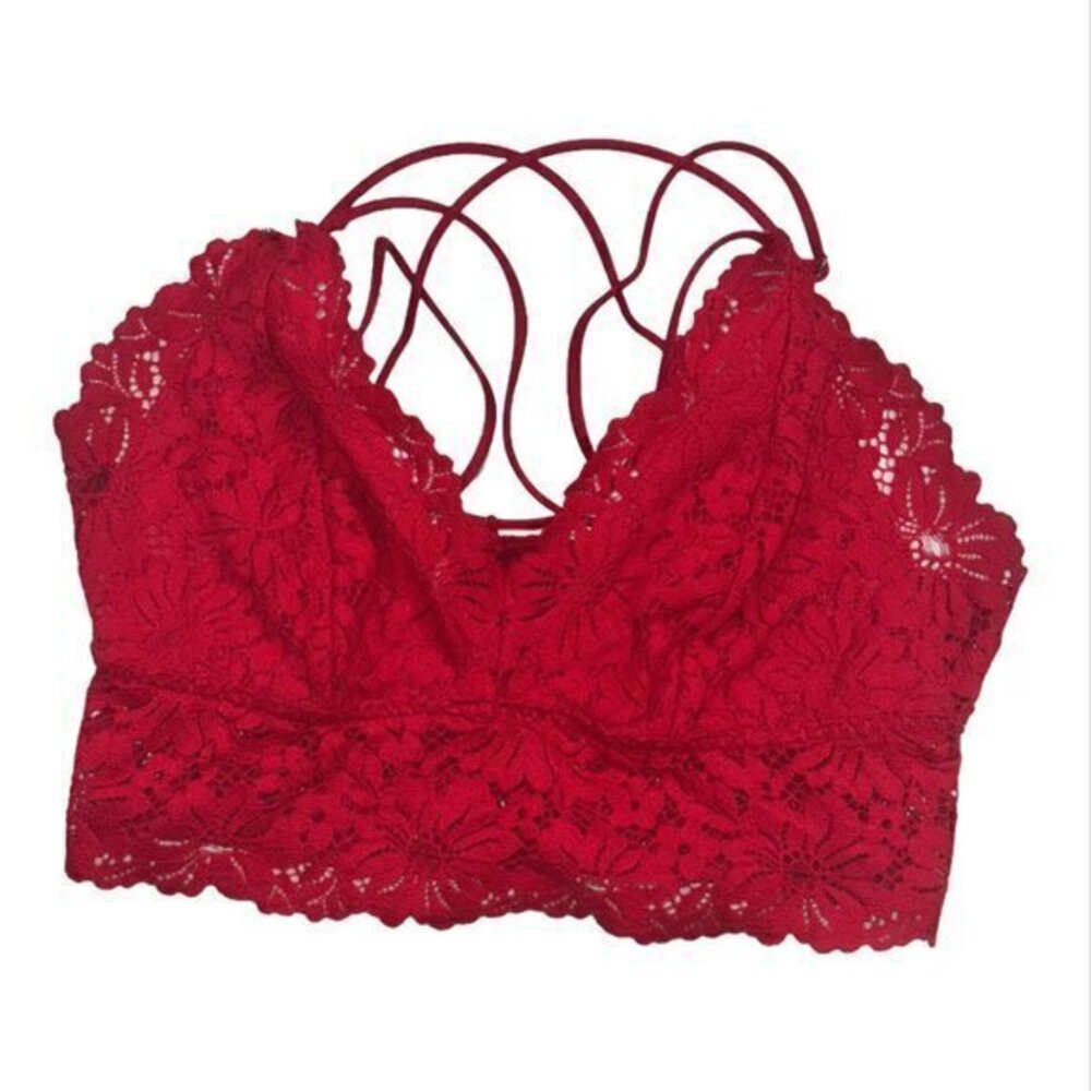 PINK Victoria's Secret Bralette Strappy Criss-Cross Red Lace